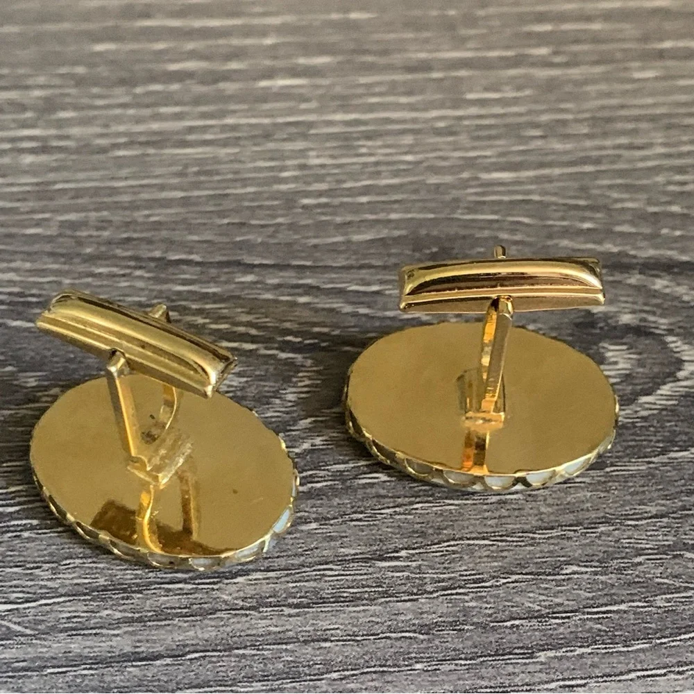 Vintage Large Mother of Pearl Oval Cufflinks Cuff Links